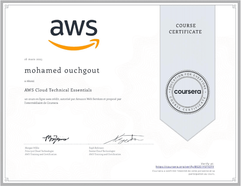 Coursera AWS Cloud Technical Essentials certificate