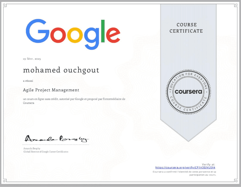 Coursera Agile Project Management certificate
